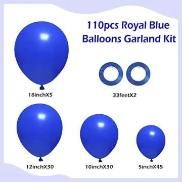 FOTIOMRG 110pcs Royal Blue Balloon Garland Arch Kit, 18 12 10 5 inch Royal Blue Latex Balloons Diffe...