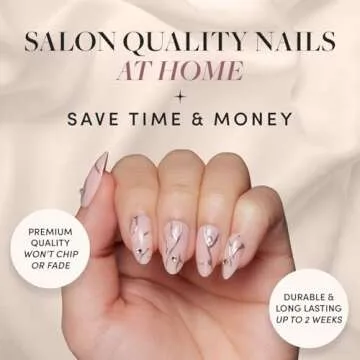 Glamnetic Press On Nails - Astro | Semi-Transparent 3D Metallic Silver Swirl Short Almond Fake Nails...