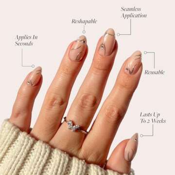 Glamnetic Press On Nails - Astro | Semi-Transparent 3D Metallic Silver Swirl Short Almond Fake Nails in a Glossy Finish | 15 Sizes - 30 Nail Kit with Glue