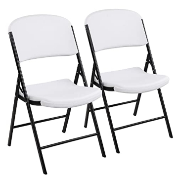 Elevon Folding Heavy Duty Plastic Chairs, 500 lb Capacity, White, 2-Pack