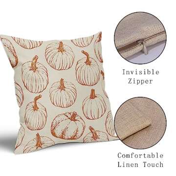 Aytipun Fall Pillow Covers 18x18 Set of 2 Burnt Orange Pumpkin Autumn Thanksgiving Harvest Decorative Throw Pillows Outdoor Cushion Case Sofa Couch Bed Decor