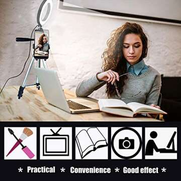 B-Land 5.7” Ring Light with Tripod Stand for YouTube Video and Makeup, Mini LED Camera Light with Cell Phone Holder Desktop LED Lamp with 3 Light Modes & 11 Brightness Level