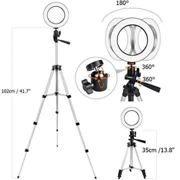 B-Land 5.7” Ring Light with Tripod Stand for YouTube Video and Makeup, Mini LED Camera Light with Cell Phone Holder Desktop LED Lamp with 3 Light Modes & 11 Brightness Level