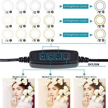 B-Land 5.7” Ring Light with Tripod Stand for YouTube Video and Makeup, Mini LED Camera Light with Cell Phone Holder Desktop LED Lamp with 3 Light Modes & 11 Brightness Level