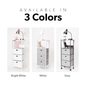 Dormify Storage Drawers Organizer on Wheels with Charging Station and USB Ports, Fabric Drawers for Clothes Storage Tower, Nightstand with Drawer Tower Organizer | Tall Skinny Dresser Closet | White