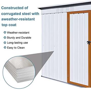 WIILAYOK 5 x 3 FT Outdoor Storage Shed, Galvanized Metal Garden Shed with Lockable Doors, Tool Storage Shed for Patio Lawn Backyard Trash Cans