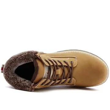 ANJOUFEMME Womens Hiking Snow Winter Boots - Waterproof Work Ankle Boots for Women Comfortable Warm Fur Boots for Backpacking Cycling FNW19-CAMEL-7.5