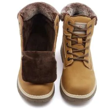 ANJOUFEMME Womens Hiking Snow Winter Boots - Waterproof Work Ankle Boots for Women Comfortable Warm Fur Boots for Backpacking Cycling FNW19-CAMEL-7.5