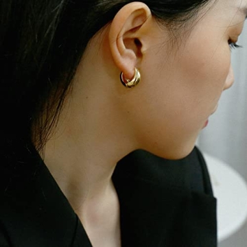 Gold Chunky Hoop Earrings Lightweight Hoops for Women