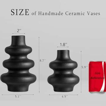 Steviieden Black Ceramic Vase Set of 2,Modern Dried Flowers Vase Boho Donut Modern Vase Nordic Minimalist Decorative Vase for Modern Trendy Home Table Centerpiece Coffee Table Decor Vase