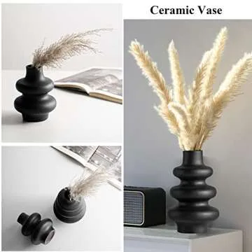 Steviieden Black Ceramic Vase Set of 2,Modern Dried Flowers Vase Boho Donut Modern Vase Nordic Minimalist Decorative Vase for Modern Trendy Home Table Centerpiece Coffee Table Decor Vase