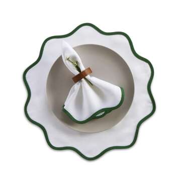 Solino Home Giselle Scallop Edge Linen Dinner Napkins Set of 4 - 20 Inch Round - Garden Green