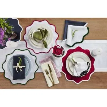 Giselle Scallop Edge Linen Dinner Napkins - Set of 4