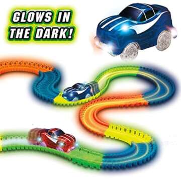 Ontel Magic Tracks 10 Foot Glow In The Dark Bendable Racetrack with LED Light-Up Race Car, Education...