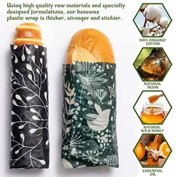 9 Pack Beeswax Wrap, Reusable Food Wraps, Eco-Friendly Reusable Beeswax Food Wraps Set, Zero Waste-Sustainable-Plastic-Free Food Storage Wrapper, 5S,3M,1L/Flowers and Birds Pattern