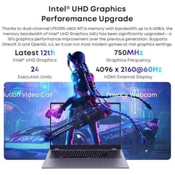CHUWI 15.6 inch Laptop, 8GB LPDDR5 RAM 256GB SSD, Intel N100(Beat to i3-1115G4, Up to 3.4GHz), FHD 2K IPS Display, 1TB SSD Expand, RJ45, WiFi 6, BT5.2, HDMI, USB3.0, Webcam