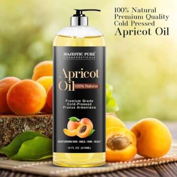 MAJESTIC PURE Apricot Oil, 100% Pure and Natural, Cold-Pressed, Apricot Kernel Oil, Moisturizing, for Skin Care, Massage, Hair Care, and to Dilute Essential Oils, 16 fl oz