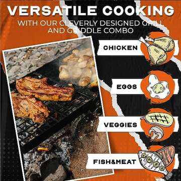 Adventure Seeka 24" Heavy Duty Folding Campfire Grill, Compact Folding Design, Grill Grate & Griddle for Campfire Cooking, Australian Owned