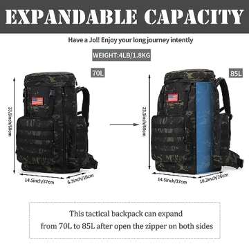 4land Big Camping Backpack for Men, Extra Large Hiking Backpack for Travel, 60L70L85L Oversized Waterproof Military Rucksack