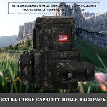4land Big Camping Backpack for Men, Extra Large Hiking Backpack for Travel, 60L70L85L Oversized Waterproof Military Rucksack