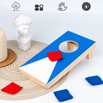 Super Fun, Portable Mini Desktop Cornhole Set of 2,Coated Wood Boards with 4 Red 4 Blue Bags,Wooden ...