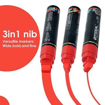 GOTIDEAL 12 Colors Jumbo Window Markers,Thick Car Markers, Chalkboard Markers for Kids Restaurant, Blackboard, Glass, Bistro, Car Paint Wet Erasable, 3 in 1 Nib, 2 Metallic Colors Inlcuded 15mm