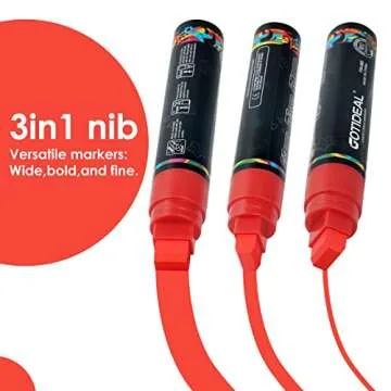 GOTIDEAL 12 Colors Jumbo Window Markers,Thick Car Markers, Chalkboard Markers for Kids Restaurant, Blackboard, Glass, Bistro, Car Paint Wet Erasable, 3 in 1 Nib, 2 Metallic Colors Inlcuded 15mm