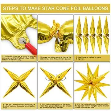 50pcs Gold Star Balloons Gold Explosion Star Foil Balloons 26'' Big Foil Cone Balloon 12 Point 4D Star Balloon Metallic Spike Balloon Birthday Wedding Anniversary Backdrop Baby Shower Decor