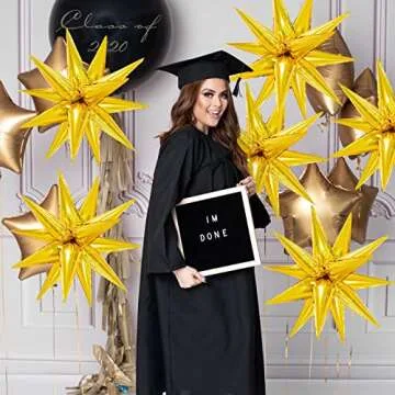 50pcs Gold Star Balloons Gold Explosion Star Foil Balloons 26'' Big Foil Cone Balloon 12 Point 4D Star Balloon Metallic Spike Balloon Birthday Wedding Anniversary Backdrop Baby Shower Decor