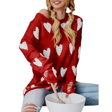 Cute Heart Print Oversized Pullover for Stylish Women