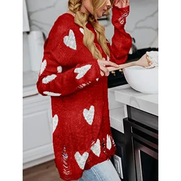Cute Heart Print Oversized Pullover for Stylish Women