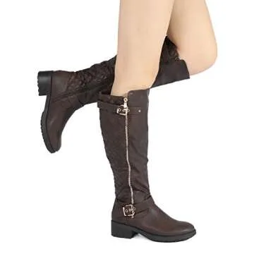 DREAM PAIRS Women's Knee High Boots Wide Calf Low Heel Riding Boots Fall Tall Boots for Women,Size 11,Brown,UTAH-W