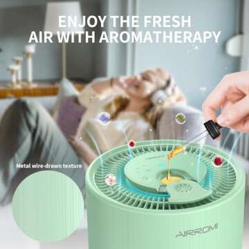 AIRROMI Air Purifier for Bedroom with HEPA 3-in-1 Filter, Pet Air Purifier for Home Cat Pee Smell, Covers Upto 990 Ft², Quiet 360°intake Air Cleaner for pet hair,allergies,Dust,Smoke A2001 Green