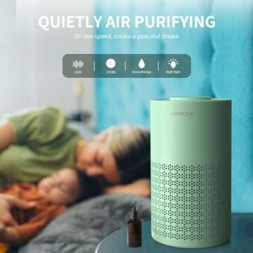 AIRROMI Air Purifier for Bedroom with HEPA 3-in-1 Filter, Pet Air Purifier for Home Cat Pee Smell, Covers Upto 990 Ft², Quiet 360°intake Air Cleaner for pet hair,allergies,Dust,Smoke A2001 Green