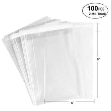 100 Bags - 4" x 6" Crystal Clear Protective Closure Bags with Self Adhesive Flap - Clear Resealable ...