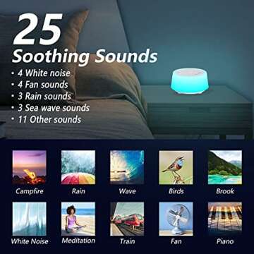 Color Noise Sound Machines with 10 Colors Night Light 25 Soothing Sounds and Sleep White Noise Machi...