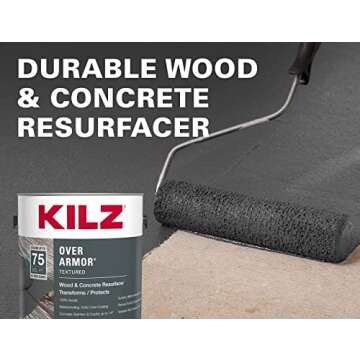 KILZ Over Armor Wood & Concrete Resurfacer, Exterior, Textured, Slate Gray, 1 Gallon