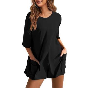 Yeokou Rompers for Women Casual Short Sleeve Oversized Athletic Workout Reversible Hot Shot Tee Romp...