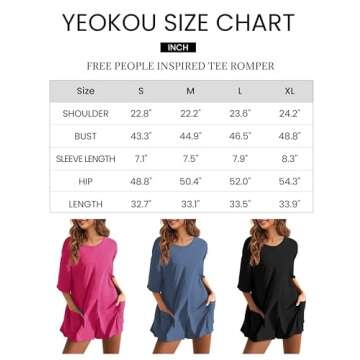 Yeokou Rompers for Women Casual Short Sleeve Oversized Athletic Workout Reversible Hot Shot Tee Romper Deep Pockets(Black-S)