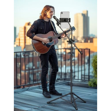 InnoGear Mic Stand, 6 in 1 Microphone Stand Floor with Tablet Phone Holder Height Adjustable from 30" to 72" Mic Stand Tripod Boom Arm with Gooseneck Carrying Bag for Singing Karaoke Stage