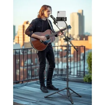 InnoGear Mic Stand, 6 in 1 Microphone Stand Floor with Tablet Phone Holder Height Adjustable from 30" to 72" Mic Stand Tripod Boom Arm with Gooseneck Carrying Bag for Singing Karaoke Stage