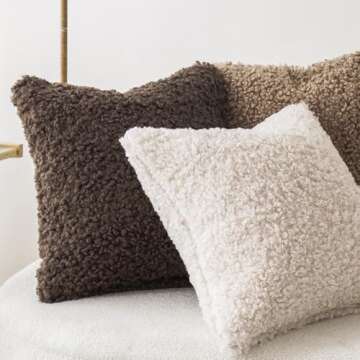 Foindtower 2 Pieces 20x20 Inch Chocolate, Faux Fur Throw Pillow Cover Accent Sherpa Pillow Fuzzy Soft Pillowcases Sheepskin Decorative Fleece Cushion Case for Bed Couch Living Room