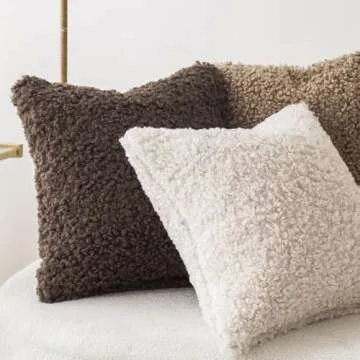 Foindtower 2 Pieces 20x20 Inch Chocolate, Faux Fur Throw Pillow Cover Accent Sherpa Pillow Fuzzy Soft Pillowcases Sheepskin Decorative Fleece Cushion Case for Bed Couch Living Room