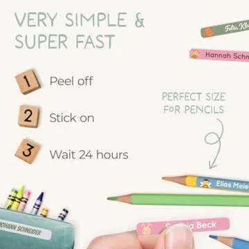 melu kids® Personalized Name Labels for Kids in School & Daycare (75) - Stick on Name Stickers (2.0” x 0.3”) for Pencils and Other School Supplies - Washable in Dishwasher - Pink