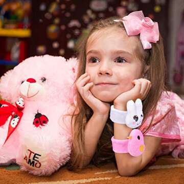 FUN LITTLE TOYS 18pcs Easter Slap Bracelet for Kids, Party Favors Trinket Colorful Plush Animal Design Cute Slap Bands, Basket Stuffers Birthday Gifts Hunt Game Prizes Treasure Box Goodies