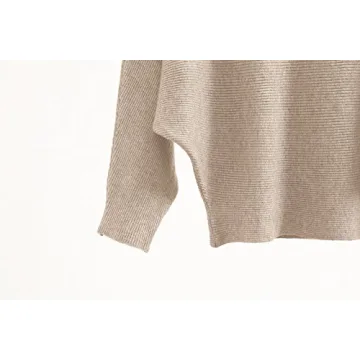 GABERLY Boat Neck Batwing Sleeves Dolman Knitted Sweaters and Pullovers Tops for Women (Khaki, One Size)