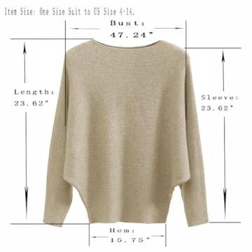 GABERLY Boat Neck Batwing Sleeves Dolman Knitted Sweaters and Pullovers Tops for Women (Khaki, One Size)
