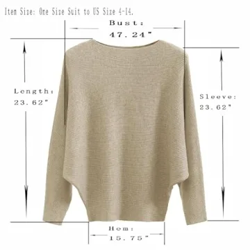 GABERLY Boat Neck Batwing Sleeves Dolman Knitted Sweaters and Pullovers Tops for Women (Khaki, One Size)