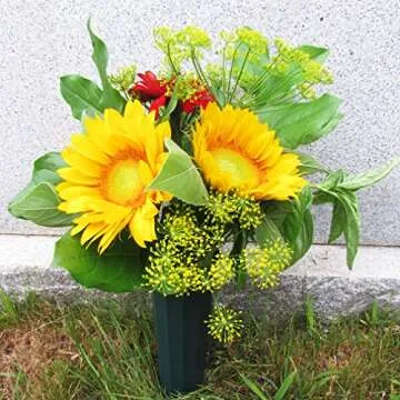 Evelots Cemetery Vases for Graves - Set of 6 Flower Cone Vases - New Sturdy Galvanized Steel Stakes - Graveside Memorial for Outdoor Lawn