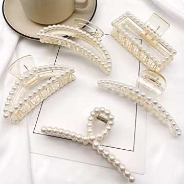 SEMATA Hair Clips Set - Elegant Pearl Hair Accessories, 5pcs